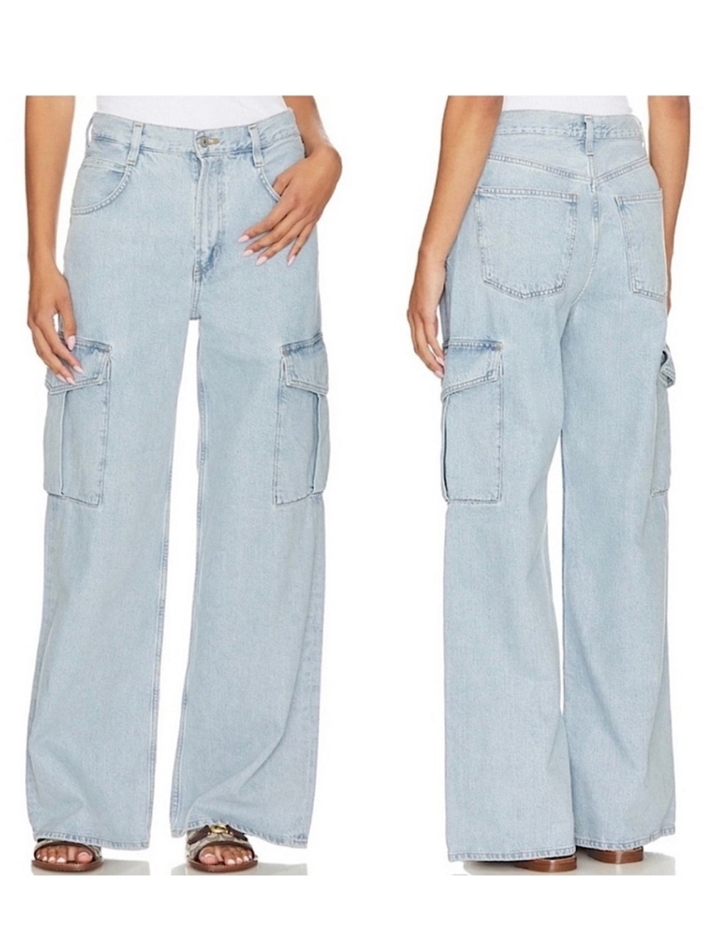 Agolde Light Blue Cargo Wide-Leg Jeans - Women